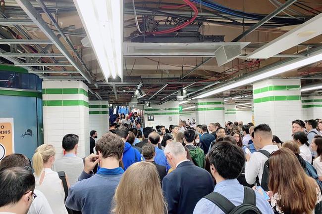 Transport chaos in Central Station following heavy rains and flooding in Sydney over the weekend. Picture: Tago Fabic