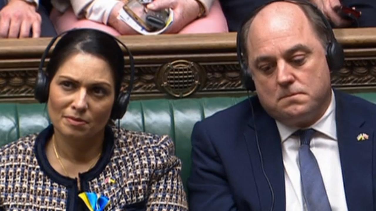 Britain’s Home Secretary Priti Patel and Defence Secretary Ben Wallace. Picture: PRU/AFP