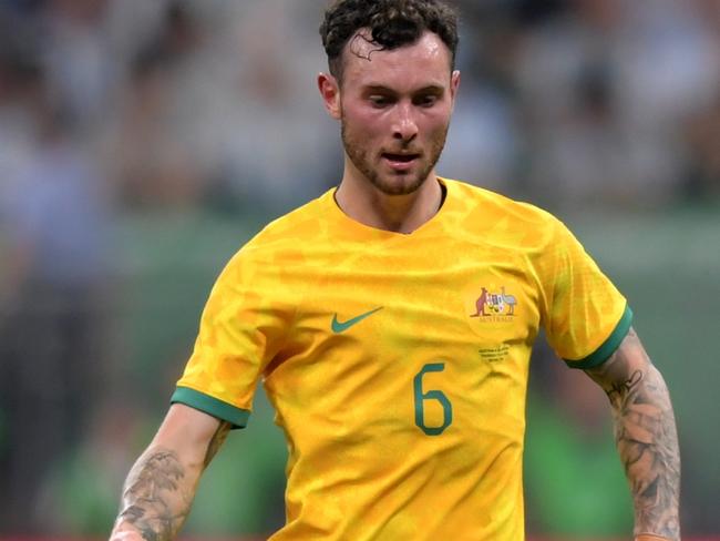 BEIJING, CHINA - JUNE 15: Aiden O'Neill of Australia in action during the international friendly match between Argentina and Australia at Workers Stadium on June 15, 2023 in Beijing, China. (Photo by Di Yin/Getty Images)