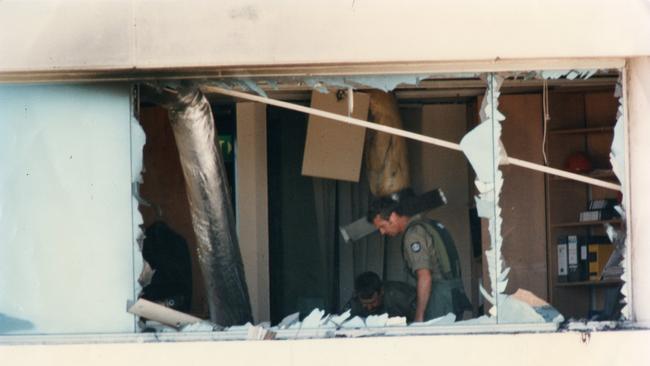 The bomb explosion at the National Crime Authority (NCA) office on the 12th floor of the CPS Credit Union building in Waymouth Street, Adelaide in 1994. Picture: Supplied