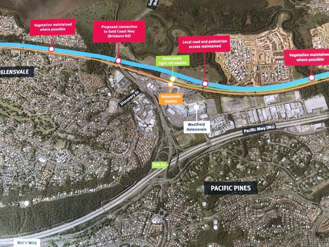 Map showing Coomera Connector through Helensvale and Pacific Pines.