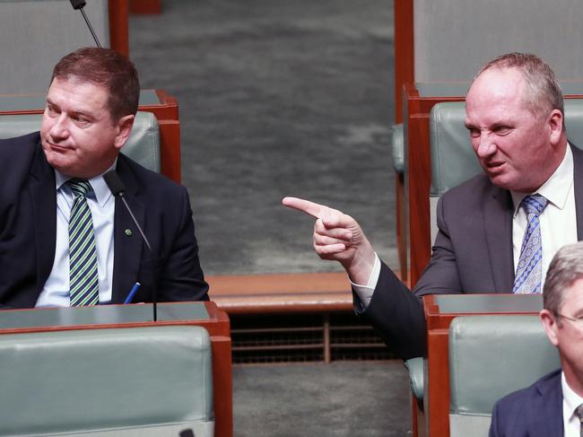 Queensland MP Llew O'Brien has quit the Nationals party room. Llew O'Brien with Barnaby Joyce during Question Time in the House of Representatives in Parliament House in Canberra. Picture Gary Ramage