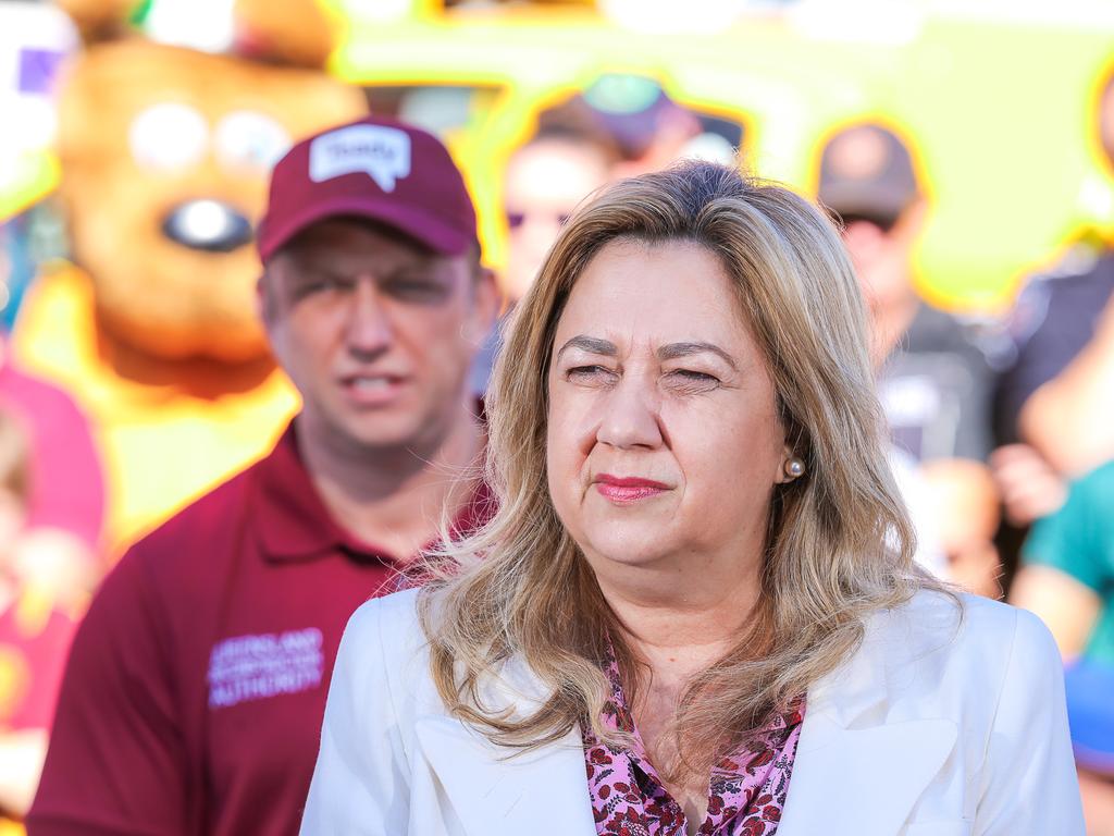 Former Labor premiers Steven Miles and Annastacia Palaszczuk. Picture: Glenn Campbell