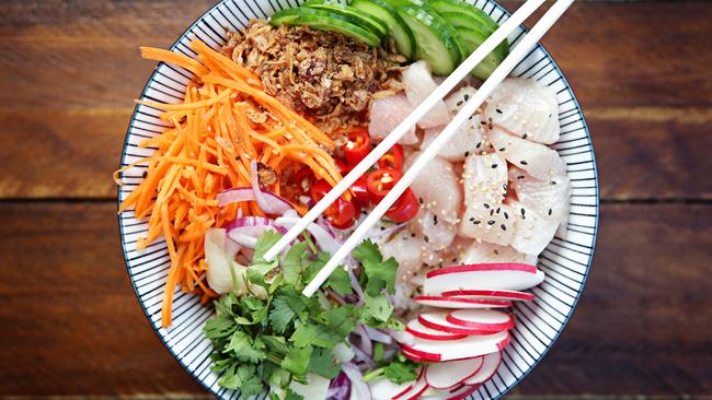 Manly Momo Bar has a range of trendy poke bowls on the menu. Photo: Adam Yip.