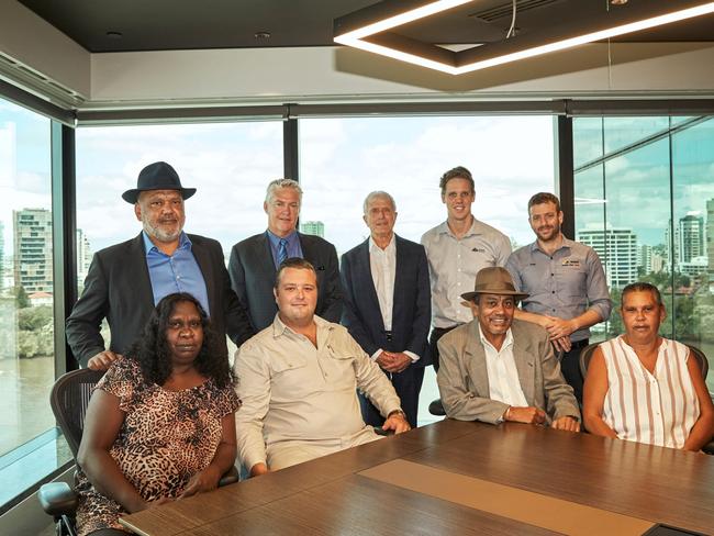 Aurum Pacific commences scoping study for $300m mining and cattle export facility in Aurukun - SuppliedMs. Barbara Bandicoothca (Chairperson - Ngan Aan-Kunch) [sitting] - behind, Noel Pearson - Scott Dodd (sitting) - behind, Peter Boyers (Chairman of Aurukun Port Development) - Peter Forrest  Chairman of Aurum Pacific - Sitting, Richie Ah Mat (Chairman Cape York Land Council) - behind Andrew Eudey Wave International - Ryan Hanrahan Director of Wave International - Lynnette Adidi (Coordinator of Ngan Aan-Kunch).