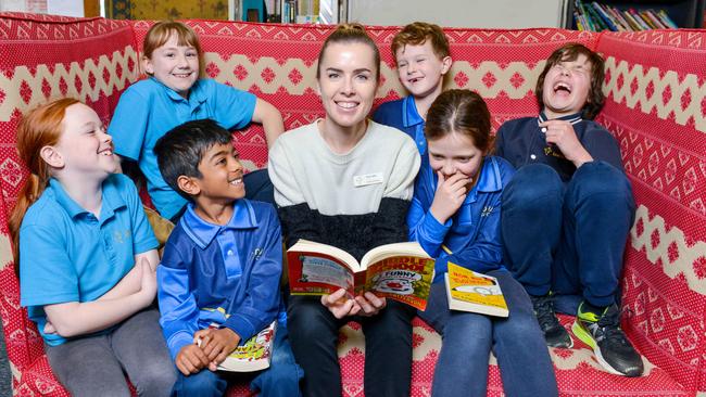 Dara School students Chiara, Ella, Kyle, Finley, Helena and Dallyn with teacher Tania Allen. Picture: Brenton Edwards