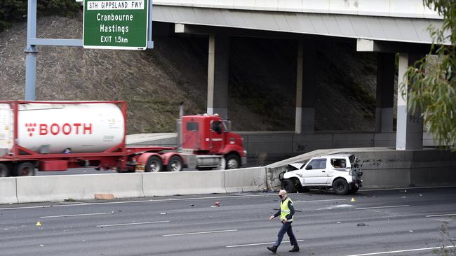 A woman was killed on the Monash Freeway at Endeavour Hills. Picture: Andrew Henshaw