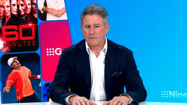 Nine Entertainment chief executive officer Mike Sneesby on Wednesday. Picture: Channel 9.