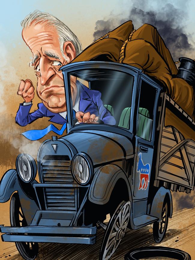 The wheels are already starting to fall off the Biden Presidency. Artwork: Terry Pontikos.