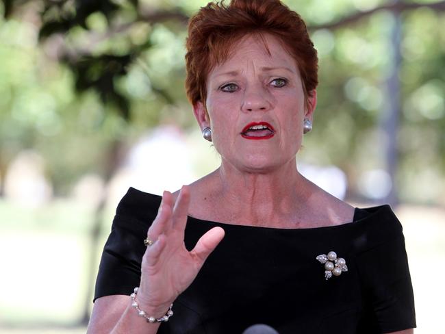 Pauline Hanson in Perth before the upcoming state election at Wellington Square, WA. Picture: Colin Murty