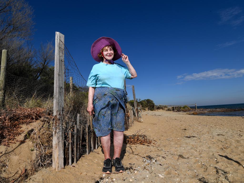 Friends of the Brighton Dunes convener Jenny Talbot is concerned Bayside Council’s anti-erosion works will make things worse at Dendy Street Beach. Picture: Penny Stephens