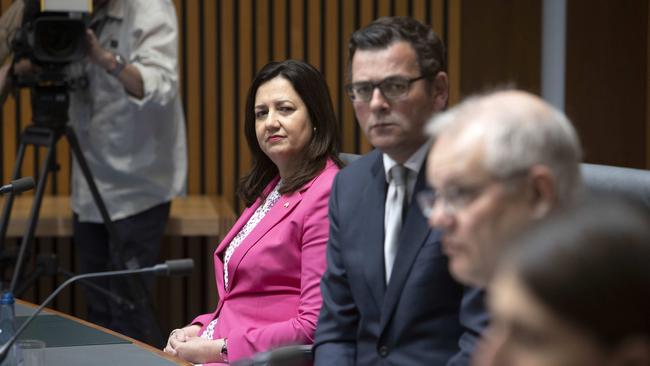 Prime Minister Scott Morrison with state and territory premiers for National Cabinet. Picture: NCA NewsWire / Gary Ramage