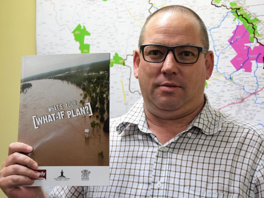 Charters Towers Regional Council Disaster Coordinator and Chief Executive Officer, Aaron Johansson displays the ‘what’s your WHAT-IF plan?’ pack that will be sent to rural property owners. Picture: Supplied.