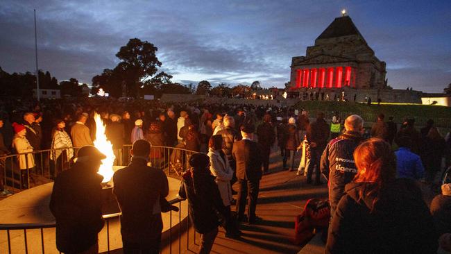 Crowds gather for the Anzac Day Dawn Service at the Shrine of Remembrance in Melbourne. Picture: NCA NewsWire/David Geraghty