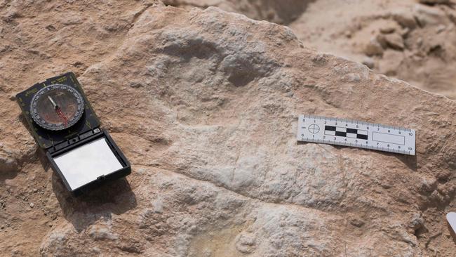 A human footprint discovered at the ancient lake. Picture: AFP