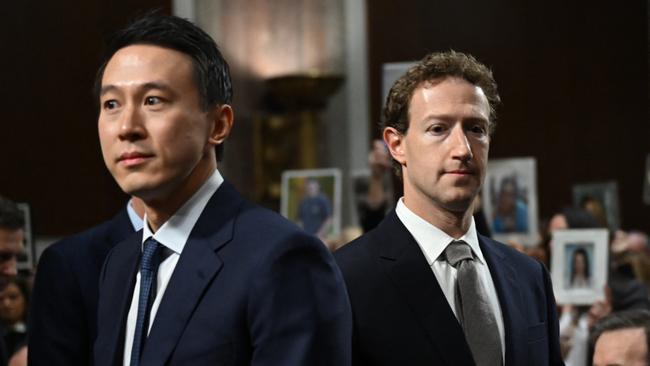 TikTok Ceo Shou Zi Chew and Meta CEO Mark Zuckerberg before a US Senate Judiciary Committee hearing into big tech.