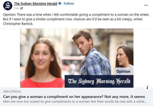 Christopher Bantick is upset that men can’t compliment a woman’s appearance on the street without being seen as a ‘creep’. Picture: The Sydney Morning Herald/Facebook