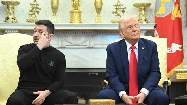 US President Donald Trump and Ukraine's President Volodymyr Zelensky meet in the Oval Office. Picture: AFP