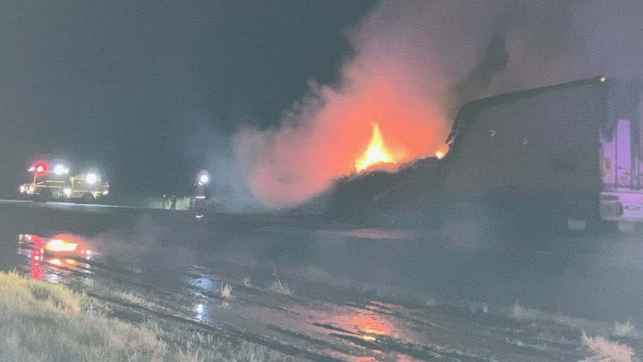 Photos from the scene of a fiery wreck involving two trucks on the Bruce Highway the southern side of the Cardwell Range. Picture: Supplied