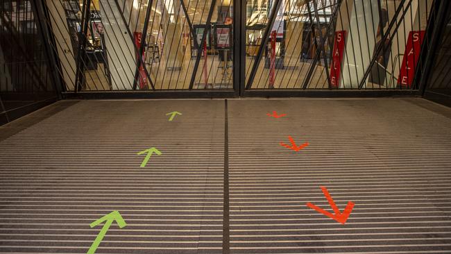 A locked store in Melbourne’s CBD. Picture: Wayne Taylor