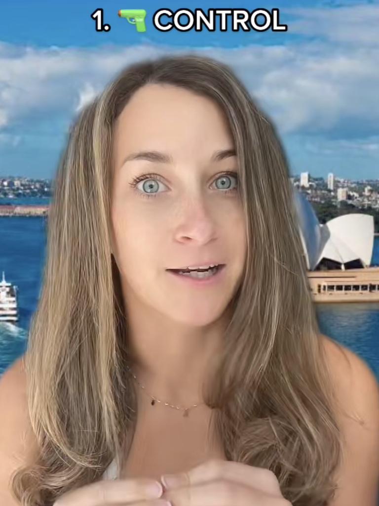 US expat Hannah Shuman started off her list with the topic of gun control. Picture: TikTok/@beachbabytravels