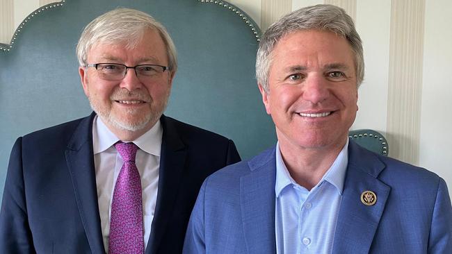 Australia's US ambassador Kevin Rudd meets House Foreign Affairs Committee chairman Michael McCaul.