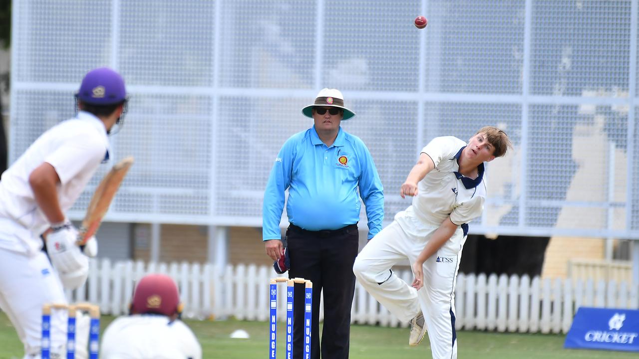 TSS bowler Cameron Sinfield in round 2 of GPS First XI cricket. Picture, John Gass