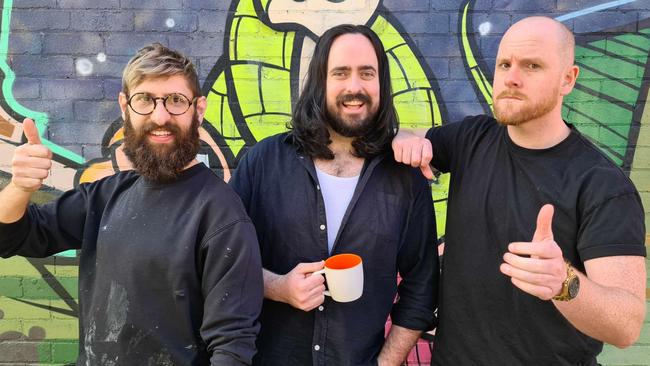 Mark Bonnano, <span id="U729633997163iB" style="font-family:'Times New Roman';font-size:12pt;">left, Zachary Ruane, and Broden Kelly of the comedy group Aunty Donna</span>