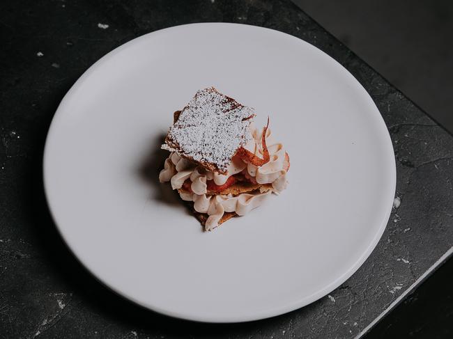 Strawberry mille feuille with cherry wood oil from Agnes.