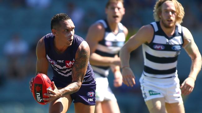 Harley Bennell takes possession during a rare appearance for Fremantle.