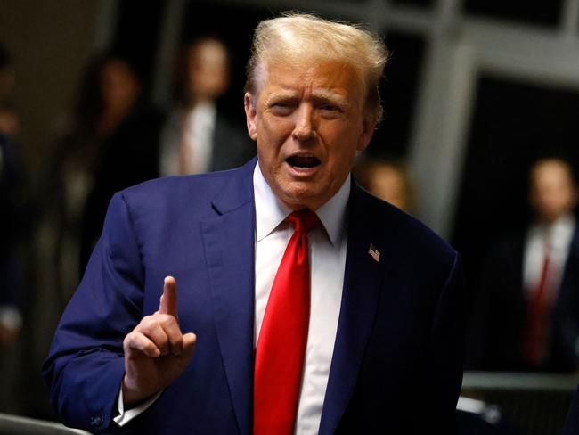 Former US president Donald Trump speaks to reporters at the Manhattan Criminal Court. Picture: Peter Foley/AFP