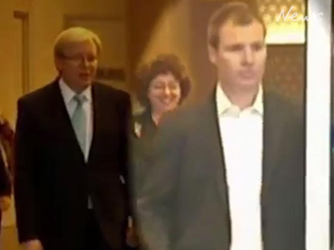 Former AFP officer Gary Fahey with former prime minister Kevin Rudd and his wife Therese Rein.