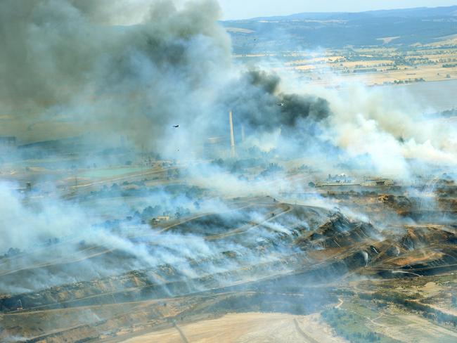 Fire at the Hazelwood power station, Morwell...the fire in a disused open cut mine has been burning for over two weeks. It flared up today with the strong northerly winds.