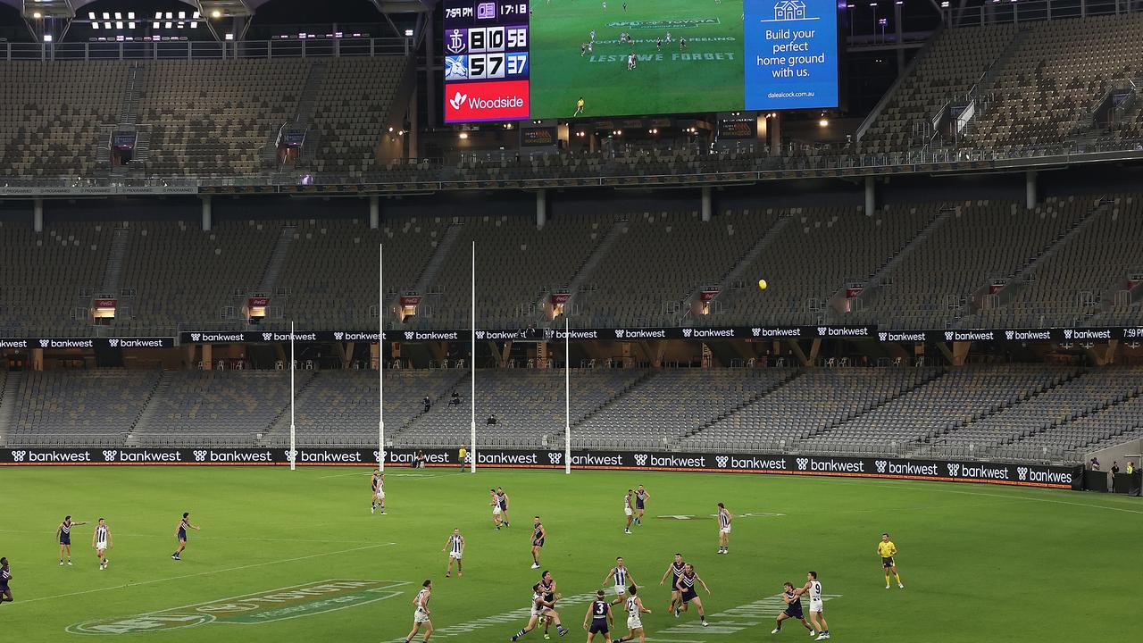 The Derby this afternoon at Optus Stadium will go ahead without spectators. Picture: Paul Kane/Getty Images