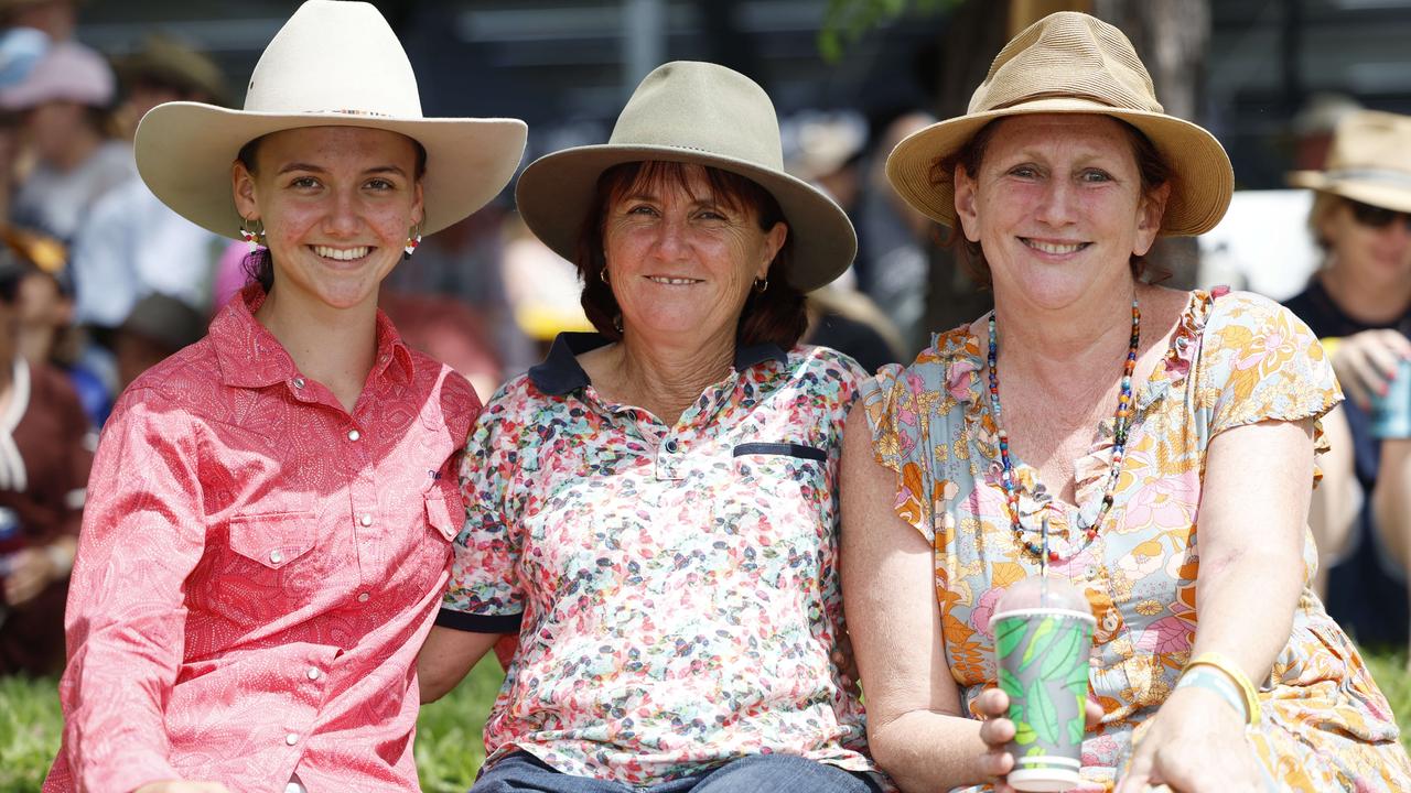 Maeve Lowe, Catherine McNamara and Sharlene Morton at the Savannah in the Round music festival, held at Kerribee Park rodeo grounds, Mareeba. Picture: Brendan Radke