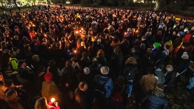 The vigil for Courtney Herron in Royal Park. Picture: Jason Edwards