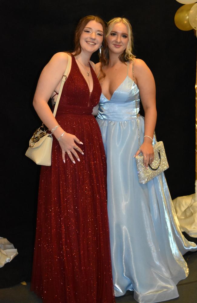 Mikayla Cross-Pitcher and Makayla Edwards at the 2022 Kawana Waters State College formal. Picture: Sam Turner