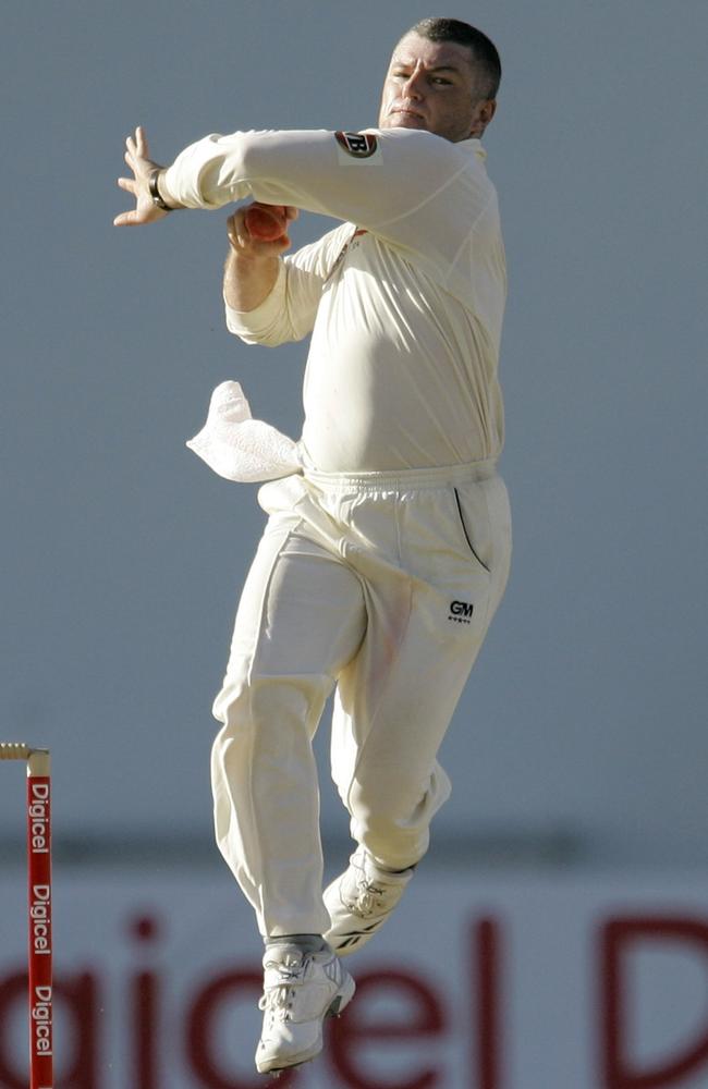 Stuart MacGill bowls in his final Test in the West Indies.