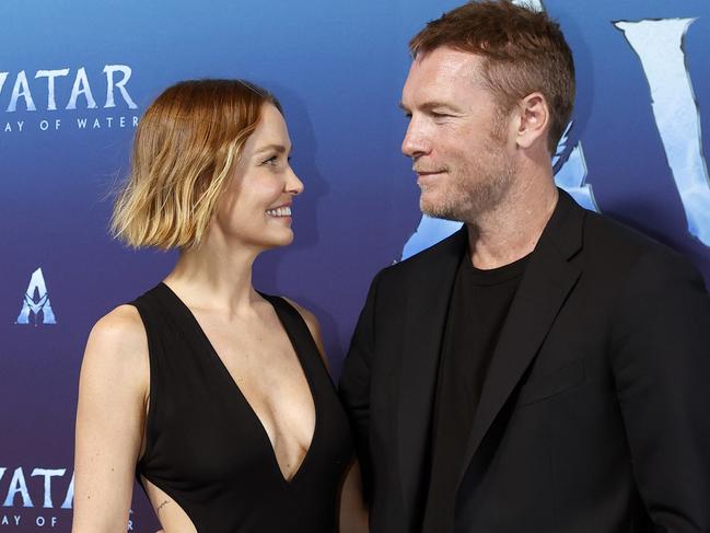 Sam Worthington and Lara Worthington on the red carpet for his new movie Avatar: The Way of Water at Hoyts Entertainment Quarter in Sydney. Picture: Jonathan Ng