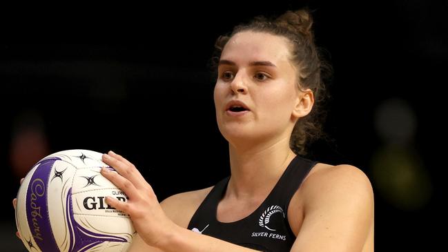 AUCKLAND, NEW ZEALAND - SEPTEMBER 21: Elle Temu of the Silver Ferns during game 1 of the Taini Jamison Trophy match between New Zealand v Jamaica at Eventfinda Stadium on September 21, 2022 in Auckland, New Zealand. (Photo by Phil Walter/Getty Images)