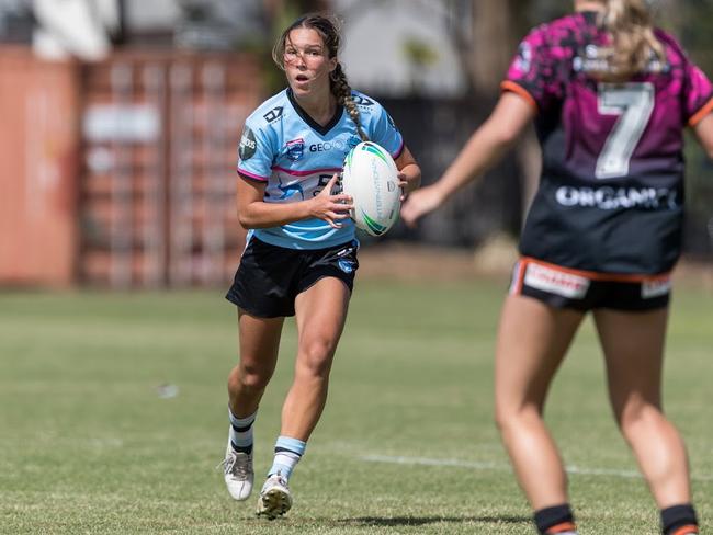 Olivia Herman in a trial match for Cronulla-Sutherland Sharks ahead of the Tarsha Gale Cup. Picture: Adam Wrightson