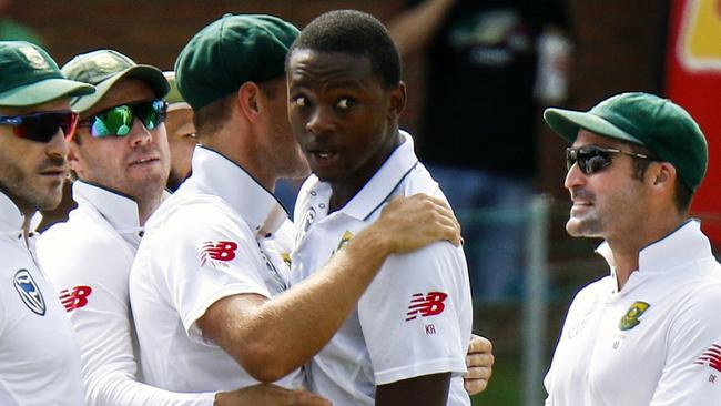 Kagiso Rabada (centre) during the fiery SA vs Australia Test series.