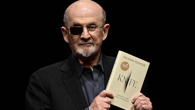 Salman Rushdie with his book Knife: Meditations After an Attempted Murder. Picture: AFP