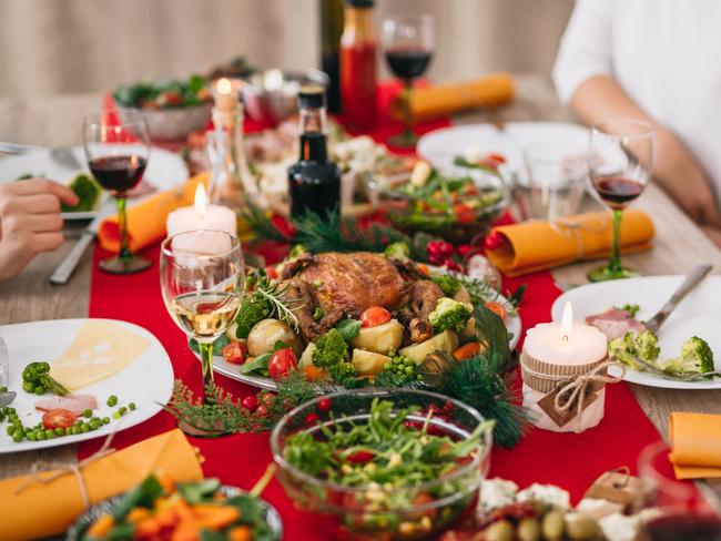 Table full of delicious meals, ready for christmas dinner