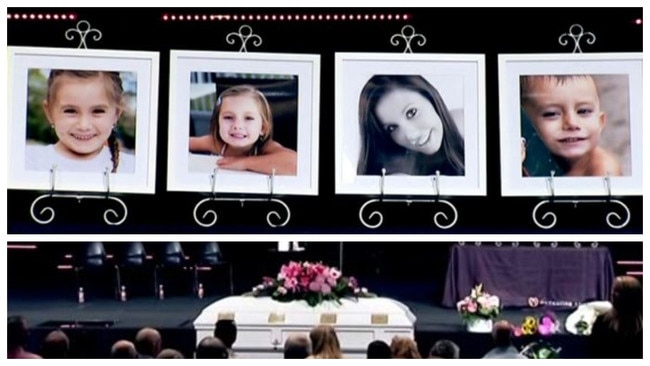 Funeral of Hannah Clarke and her children Aaliyah, 6, Laianah, 4, and Trey, 3. Pictures: ABC News