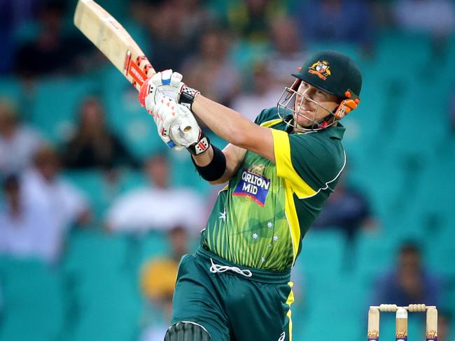 David Warner hits a boundary during the an ODI against South Africa last year. Picture: Gregg Porteous.