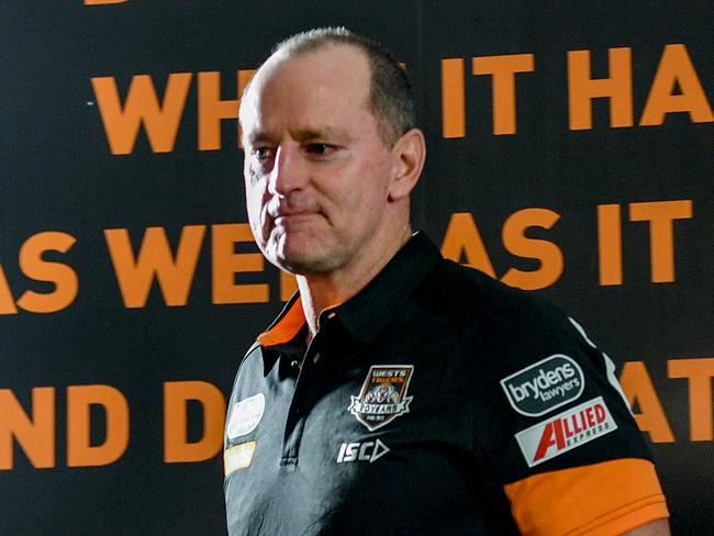 Wests Tigers' new coach Michael Maguire is seen at a Wests Tigers press conference in Sydney, Monday, November 19, 2018. (AAP Image/Brendan Esposito) NO ARCHIVING