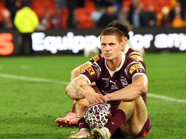 Kalyn Ponga looks on after being left on the bench for the majority of the game. Picture: Patrick Woods.