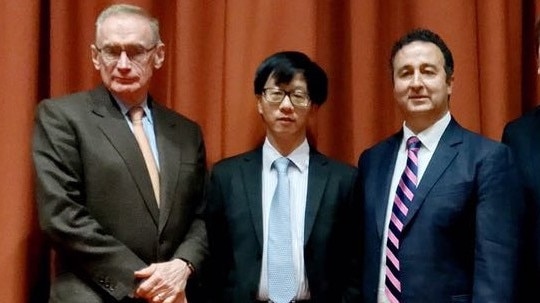 Chinese professor Chen Hong with former Labor foreign minister Bob Carr, left, and NSW Labor MP Shaoquett Moselmane