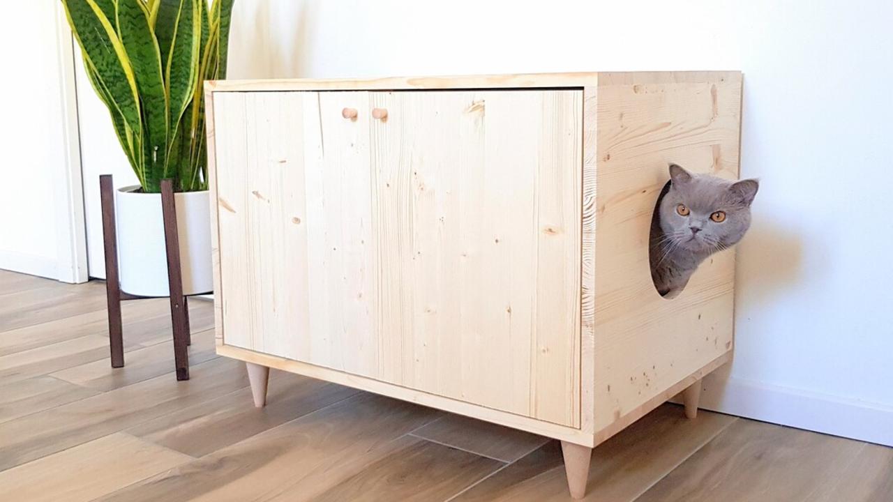 Keep the cat litter tray hidden in a piece of furniture such as this, find at etsy.com.au